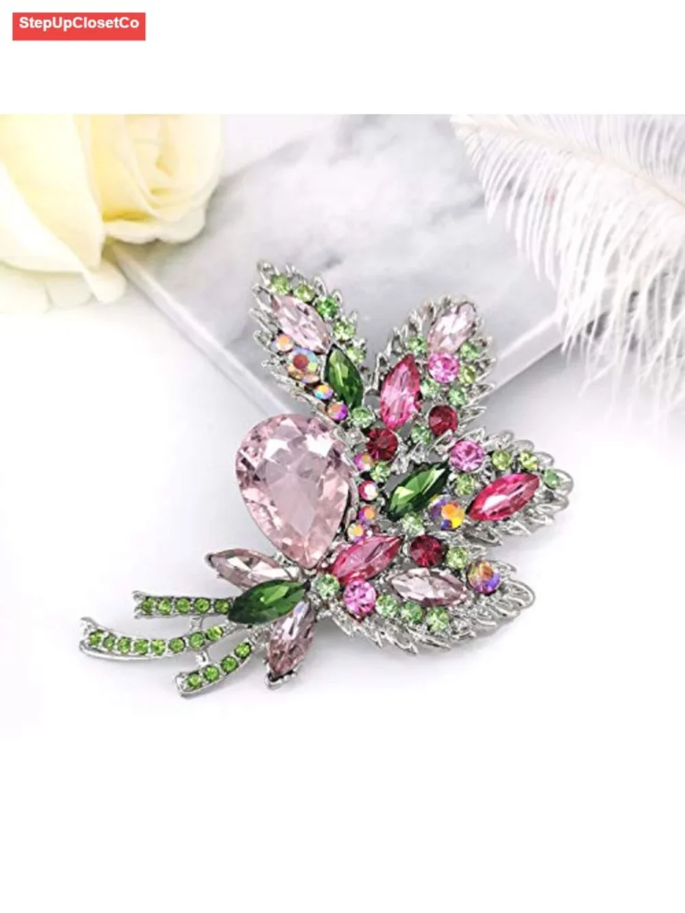 Large Crystal Leaf Brooch Pin for Women, Wedding & Party Scarf Decoration